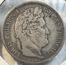 France 1841 W Silver Five 5 Francs VF / XF Condition Coin Louis Philippe I