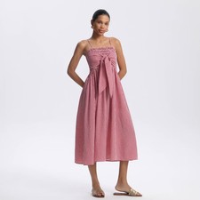 Women Smocked Bodice Midi Sundress - A New Day Red Gingham L: