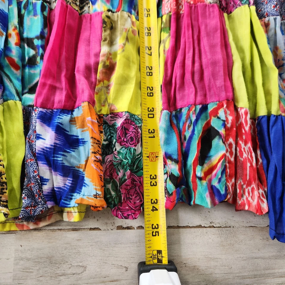 Mezcla Nueva Falda 2X Boho REAL Patchwork Maxi Forrada en Niveles Rayón Verano Foto 3 de 4