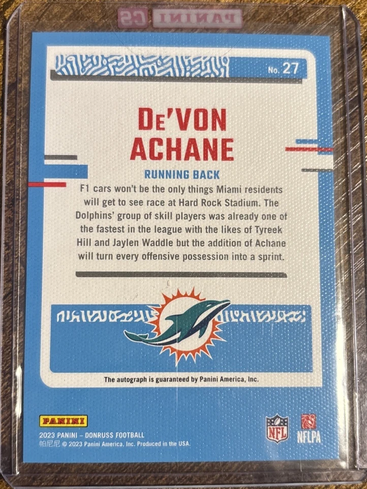 2023 Panini Donruss Redemption De'Von Achane Авто Холщовый Портрет /49 Запечатанный - Изображение 2 из 4
