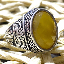 925 Sterling Silver Men's Ring natural sharaf shams Agate aqeeq             