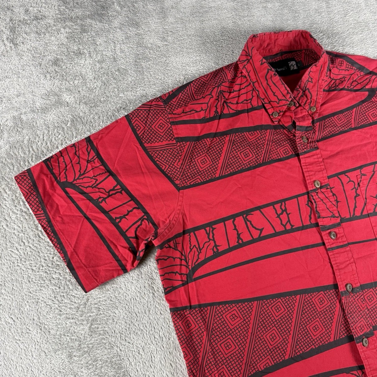 Sig Zane Hilo Hawaii Ka Uluwehi Red Button Up Men's Size Large