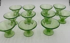 Vintage Set/11 Green Uranium Glass Sherbets -6 Federal & 5 Hazel Atlas GLOWS