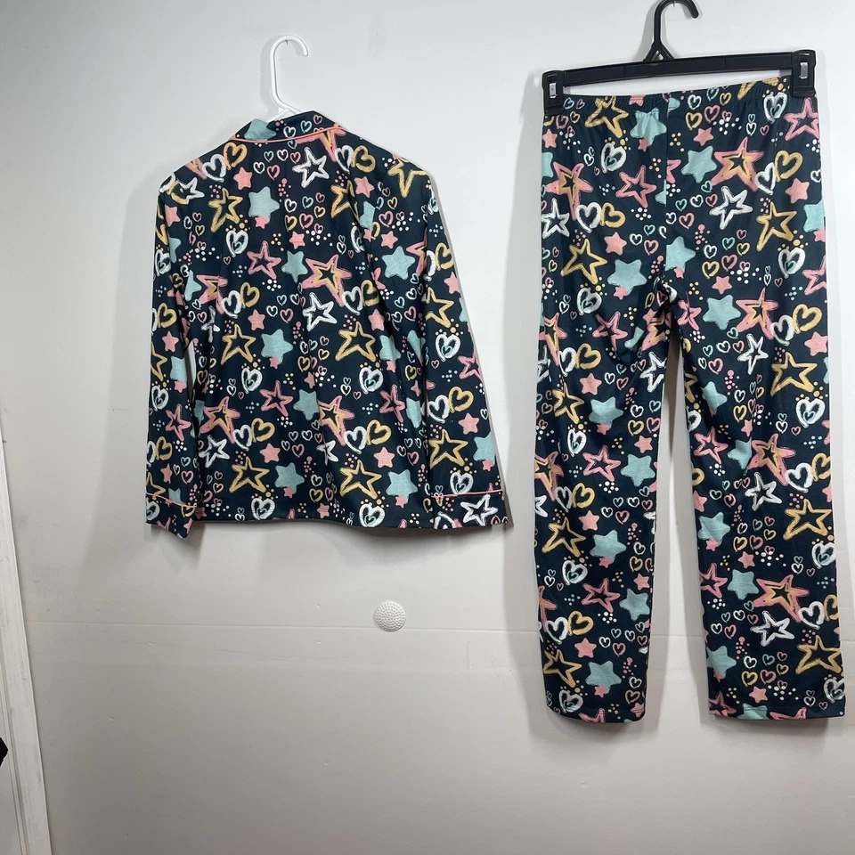 PJ Salvage Pajama Set Girls L Hearts Stars Lounge Comfort Blue Pink - Image 2 of 4