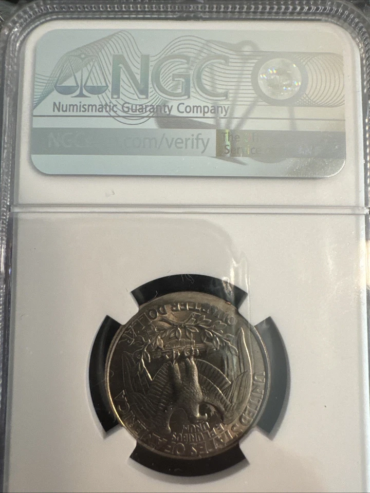 1996-P 25c NGC  Mint Error Uncirculated RAILROAD RIM -  Don’t Thread On Me Label - Image 2 of 4