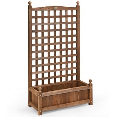Solid Wood Planter Box with Trellis   Outdoor Garden Plant Holder