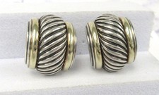 David Yurman Sterling & 14K Gold Omega Back Cable Earrings - 3/4
