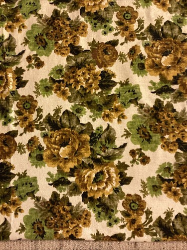 Vintage MCM Floral Barkcloth Interiors Fabric Green, Yellow, Natural 53” X 128” - Imagen 3 de 6
