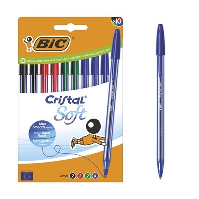 Bic Cristal Soft - Penna a sfera a punta media (1,2 mm), con inchiostro Easy Gli