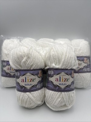 7 Skeins Alize Velluto Yarn. 100g/74.3 Yards Per Skein. Color 55 White
