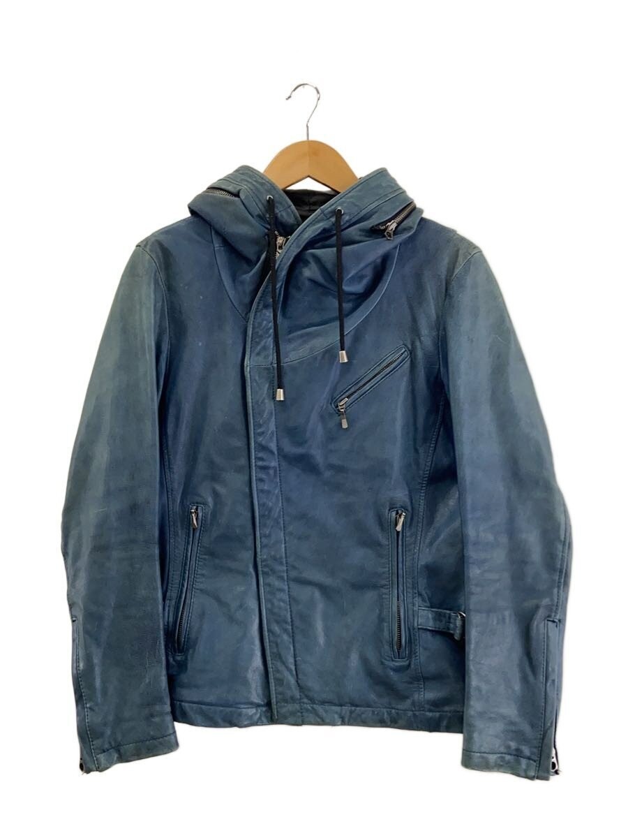 Katharine Hamnett London Discoloration/Hooded Rider Jacket/M/Goat Leather/Blu/Pl