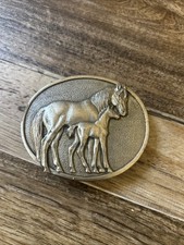 Vintage 80s Siskiyou Horse  Foal Belt Buckle Western Cowgirl Equestrian W-10