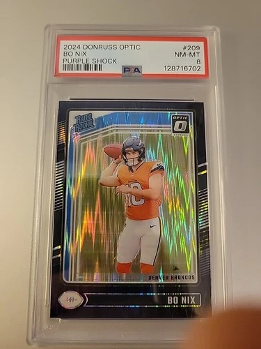 2024 Panini Donruss Optic Bo Nix Purple Shock #209 PSA 8 Denver Broncos (RC)