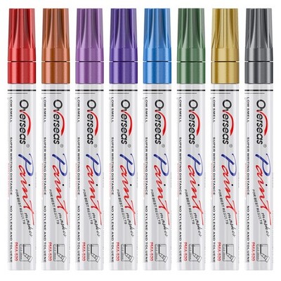 Metallic Paint Markers Oil-Based 8 Colors Permanent Pens for Paper Scrapbooking