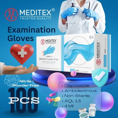 MEDITEX® Exam Nitrile Gloves Blue Powder Free 100 ocs 4mil XS S M L XL