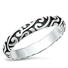Vines Ring Genuine Solid Sterling Silver 925 Oxidized Face Height 3.7 mm Size 8