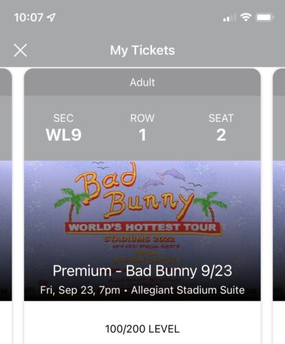 4 Tickets Bad Bunny & Alesso 9/23/22 Allegiant Stadium Las Vegas, NV PREMIUM VIP - Picture 2 of 4