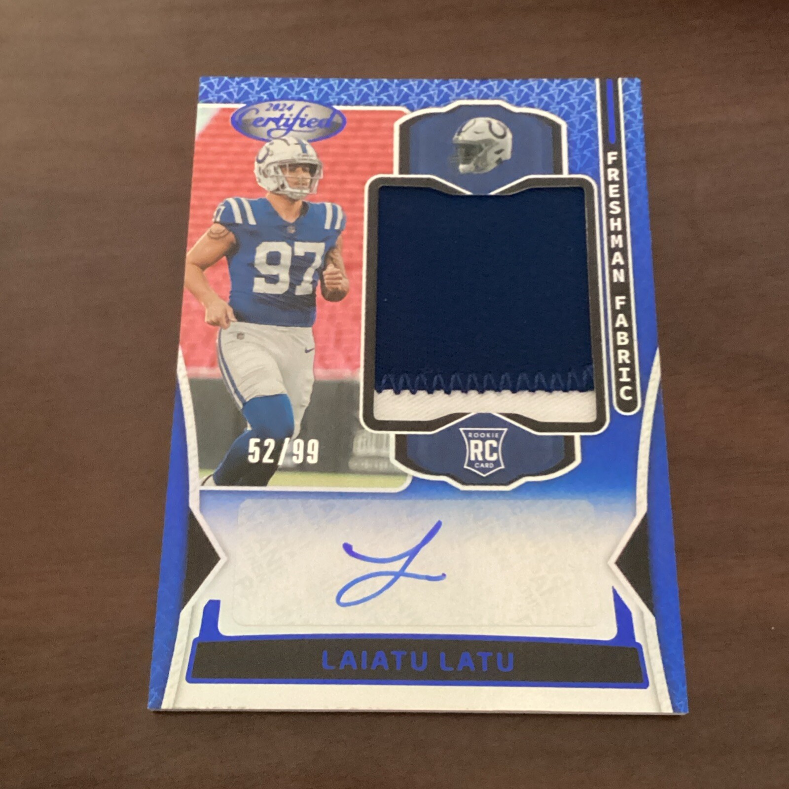 2024 Certified Laiatu Latu /99 Freshman Fabric Blue Mirror Rookie patch auto