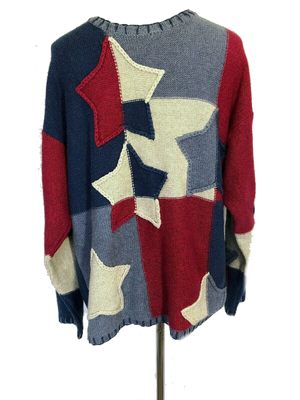 North Style Star Sweater Red White Blue Stars On Front And Sleeve Blue Back  Med | eBay