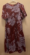 Madewell Flutter-Sleeve Caftan Dress in Tropical Vacation Dusty Burgundy XS