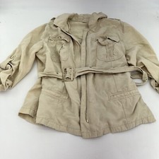 Chicos Linen Blend Beige Belted Jacket Full Zip Size Large