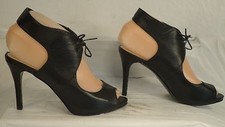 Nine West "Gallison" Black Leather Peep-Toe Lace-Up Dress Sandal Size 5.5 M