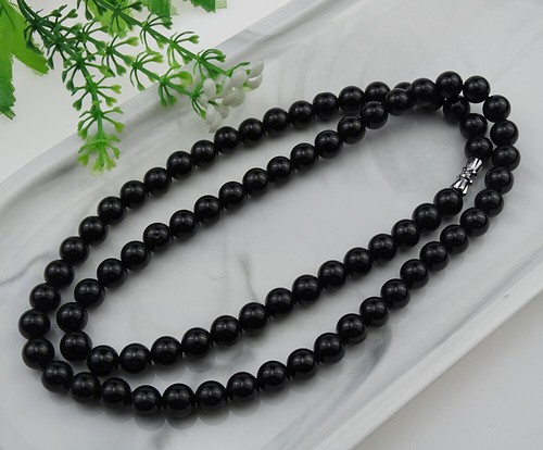 Certified Black Jade Jadeite Beads Necklace Genuine Type A Emerald B-195-3 - Picture 4 of 8