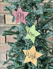 Christmas Cutout Words Star Ornaments Set Of 3 NEW