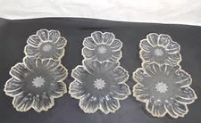 Hazel Atlas Capri Snack Plates Clear Glass Double Flower Trays Set of 3 USA