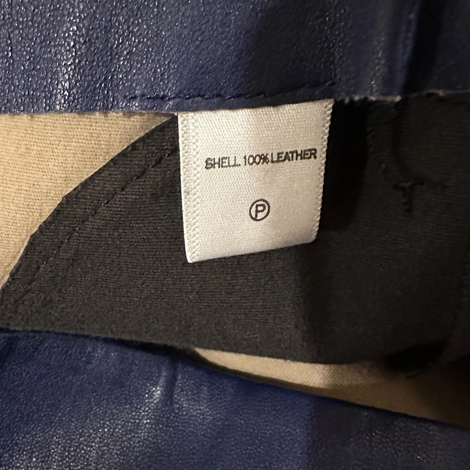 "Falda lápiz Monika Chiang azul panel negro cuero tiro alto XS 28"" cintura" Foto 3 de 4