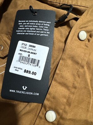 True Religion Shirt Mens Small Tan Chipmunk Western Pearl Snap