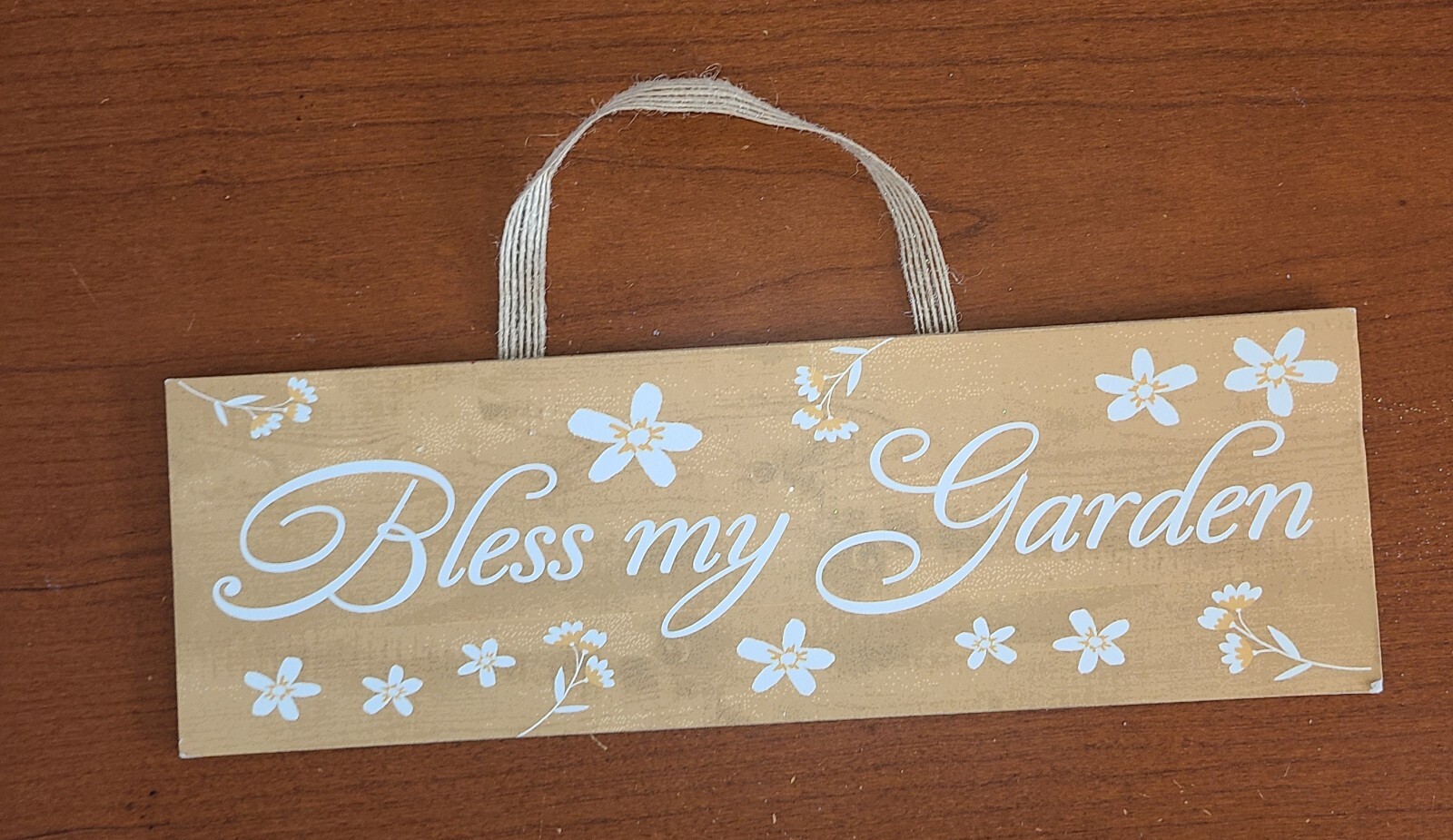 Bless My Garden Hanging Wood Sign White Flowers Brand New