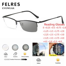 Men Metal Square Photochromic Reading Glasses Business Half Frame Sunglasses Hot