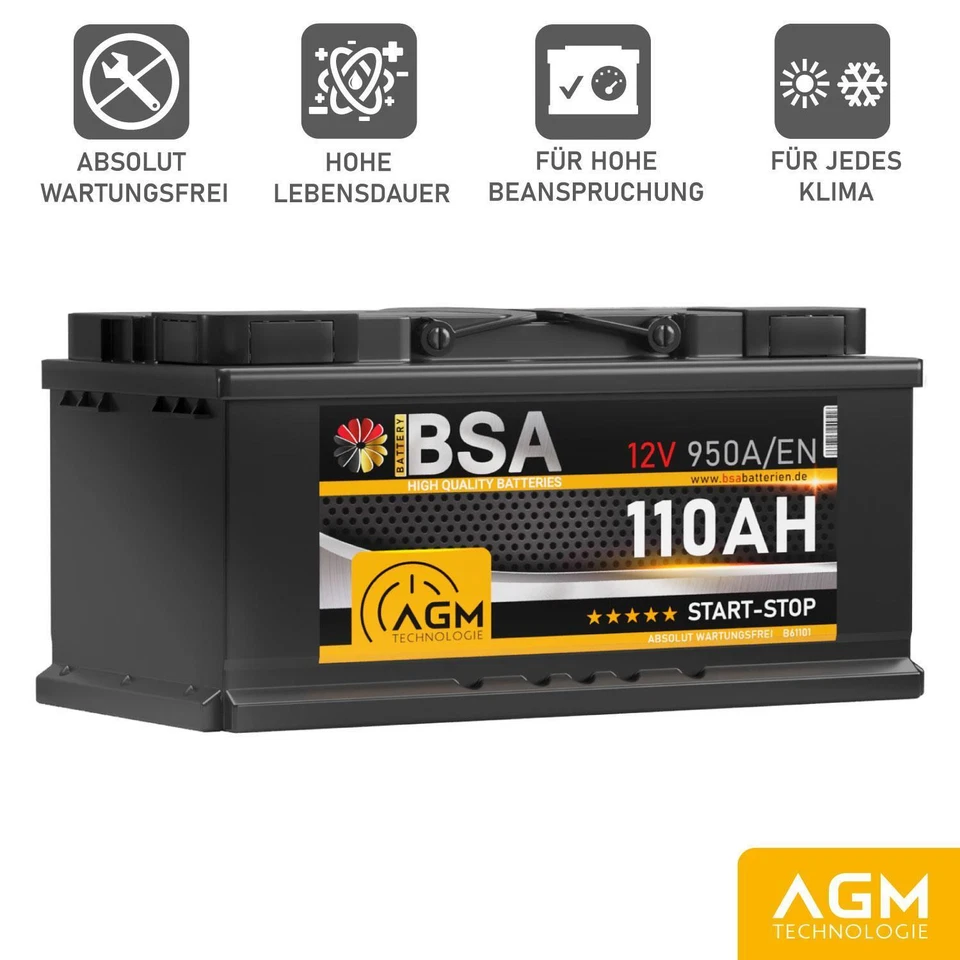 AGM Batterie 110Ah 12V 950A/EN Autobatterie Start Stop Batterie VRLA statt 105Ah - Bild 2 von 4