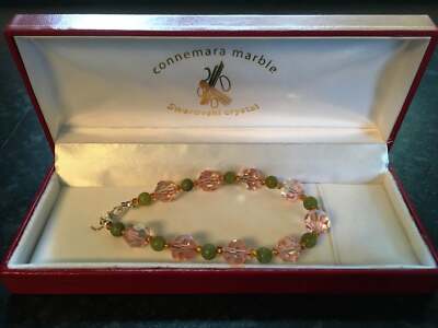 GENUINE Connemara Marble/Swarovski Crystal Celtic Bracelet Guaranteed Irish A