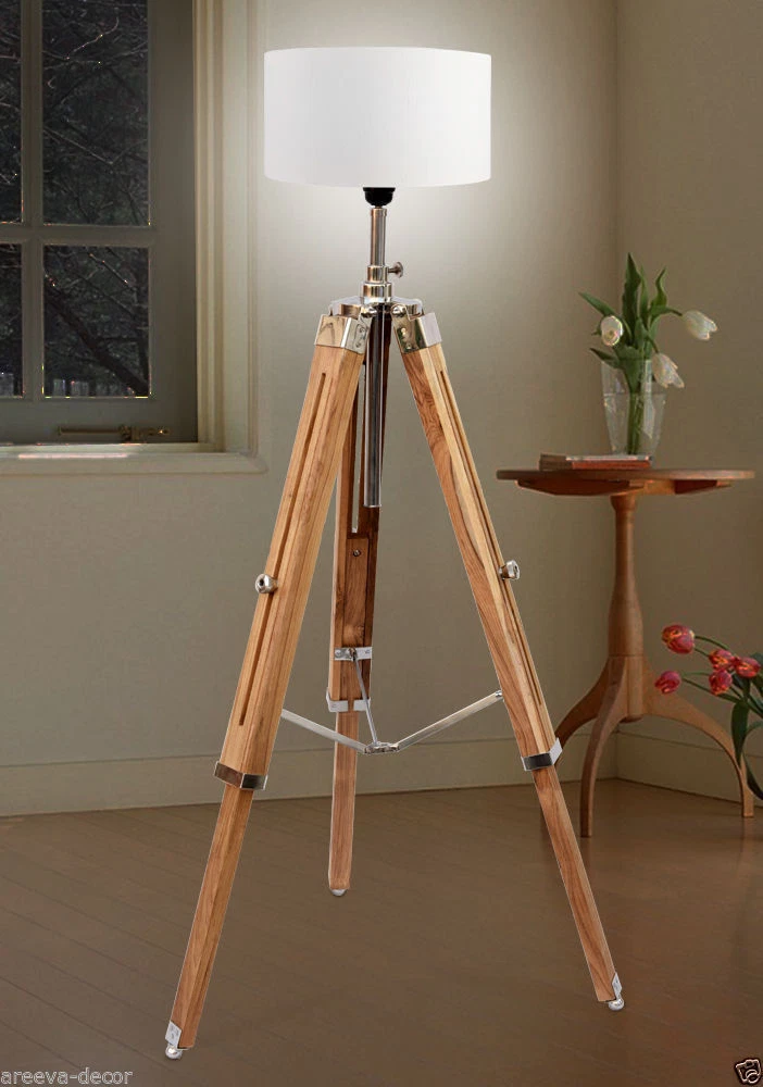 Marine Nautical Teak Wood Vintage Floor Lamp Wooden Tripod Stand