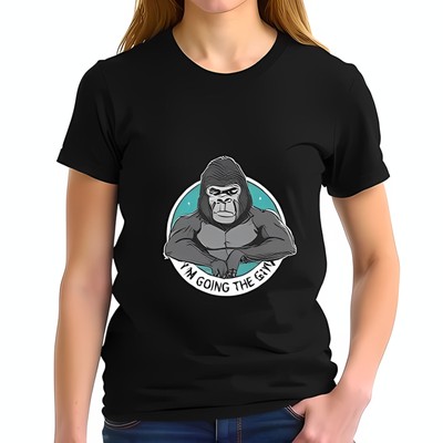 Funny GorillaT-Shirt - '' I'M GOING TO THE GYM '' - Black Cotton  -All-cotton