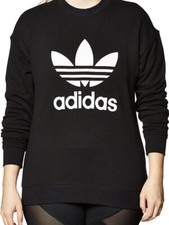 New Womens Adidas FM3272 Trefoil Sweatshirt Black Size UK 14