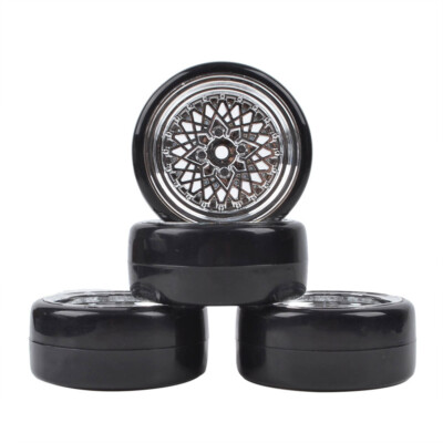 LAFEINA 4PCS 1:10 RC Tires And Plastic Wheels Rims For 1/10 Scale On Road Touring Racing Drift Car HSP HPI Tamiya (White