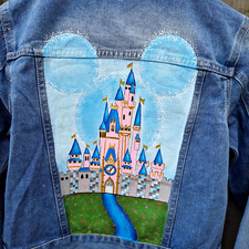 Disney Castle Painted Denim Jacket Childs Size 10-11