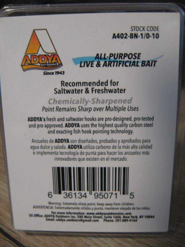 Addya A203-BN – 100 Ami Per Pesca In Acciaio Nero – Taglia 8, Anello Dritto Power Point