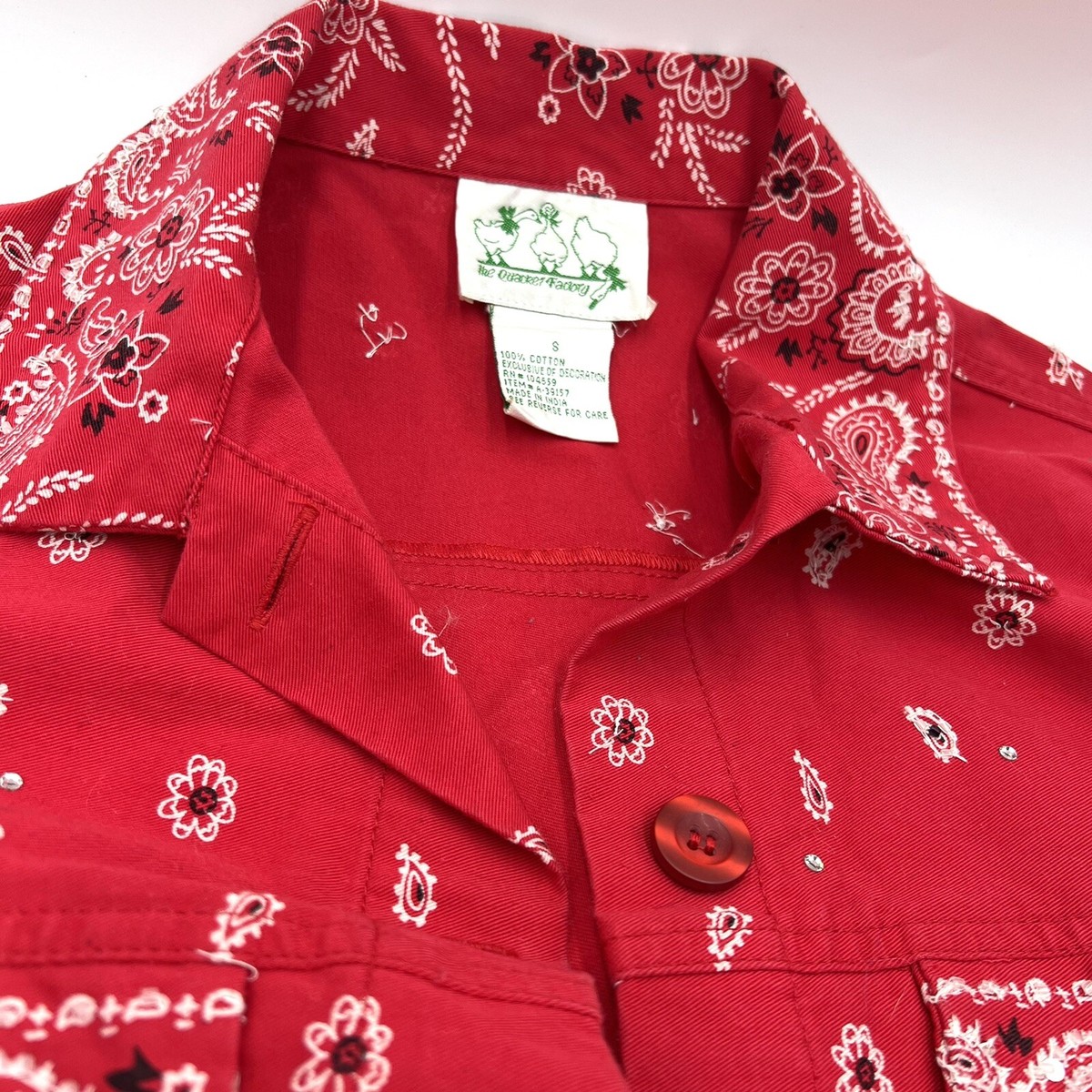 専用③ VTG Quacker Factory Beaded Bling Red Bandana Western Paisley