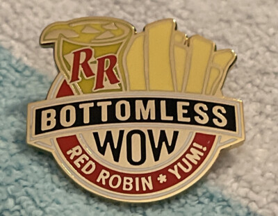 RR Red Robin BOTTOMLESS fries Soda WOW YUM! Restaurants Lapel Pin Rare Vintage