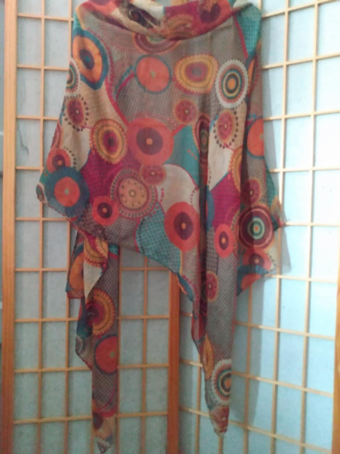 Large Multicolored Patterned Rectangular Shawl Sc… - image 2