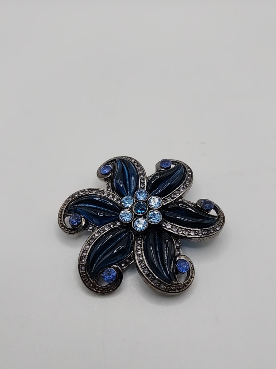 Vintage AB Black Diamond Rhinestone Flower Brooch Silver Tone 2 Inch s-l400.jpg main image 3