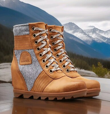 Sorel Lexie Wedge Felt & Leather Waterproof Ankle Boots Womens 9.5 Platform Snow