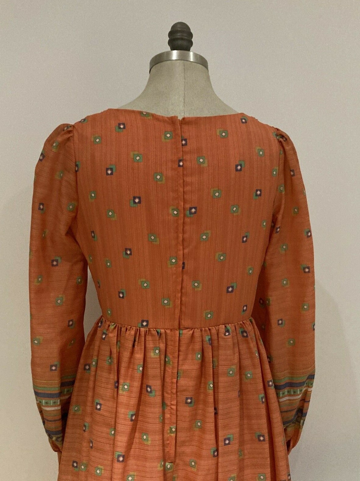 Stunning Vintage 1970s Tangerine Quad Maxi Dress, Size 18.5" armpit to armpit 5