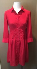 Nanette Lepore 4 S Red Button Front Shirt Office Core Dress W 3/4 Sleeves