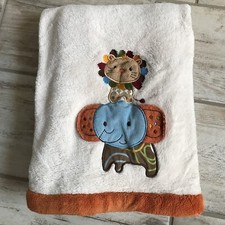 Kidsline Safari Jungle Zoo Lion Elephant Plush Soft Baby Blanket Lovey Cream 3