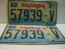 1998 Washington License Plate   57939 - V   PAIR     Vintage   as5011